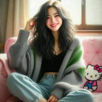 The girl wearing a sweater